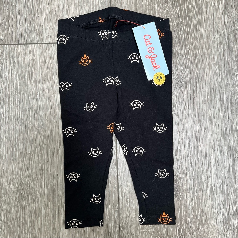 CAT AND JACK HALLOWEEN CAT LEGGINGS BLACK 12MO NWT